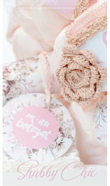 Lumanare de botez pentru fetite deosebita cu monograma si bujori, 65x4 cm, Shabby Chic  17